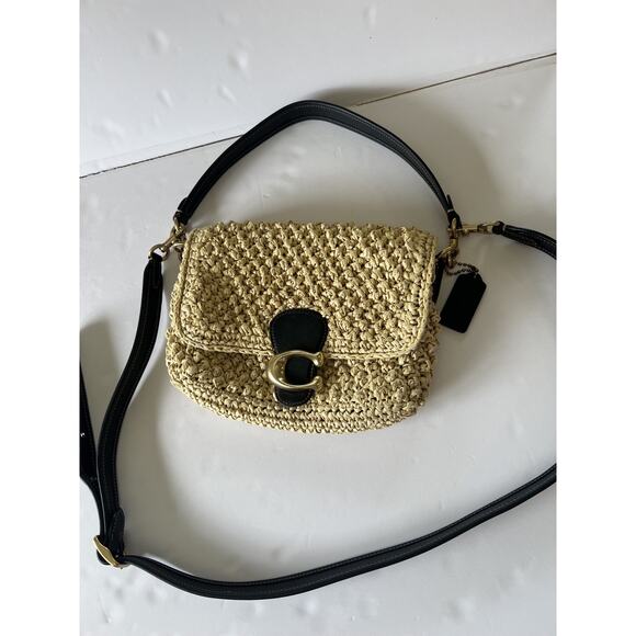 Coach Soft Tabby Shoulder Bag Popcorn Raffia Straw Leather CA032 Crossbody Purse - Picture 9 of 14